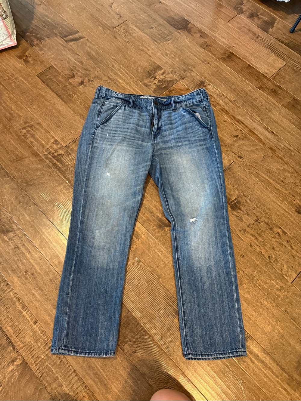 Women's Blue Distressed Straight-Leg Jeans